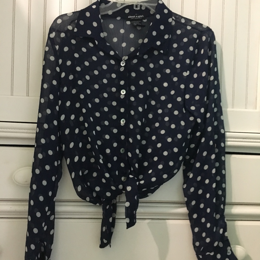 Polka Dotted Shear Button Up Shirt